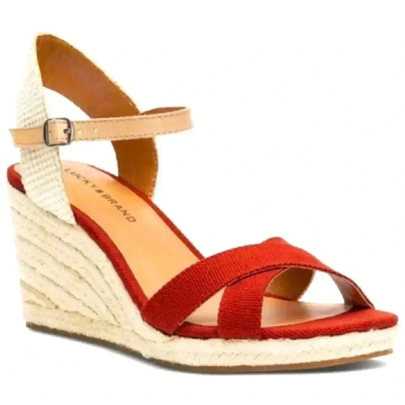 NWOT Lucky Brand Maeylee Espadrille Wedge Sandals - Picture 1 of 9